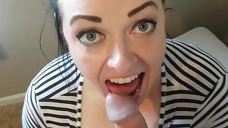 Sexy slut slurps cock and cum! Deep throat gargling fun!