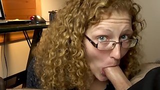 Hubby cums in natural redhead Ivy's mouth on a work break blowjob
